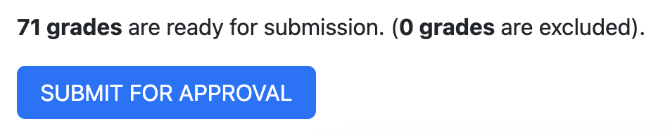 Grade submission confirmation showing 'Submit for Approval' button highlighted.
